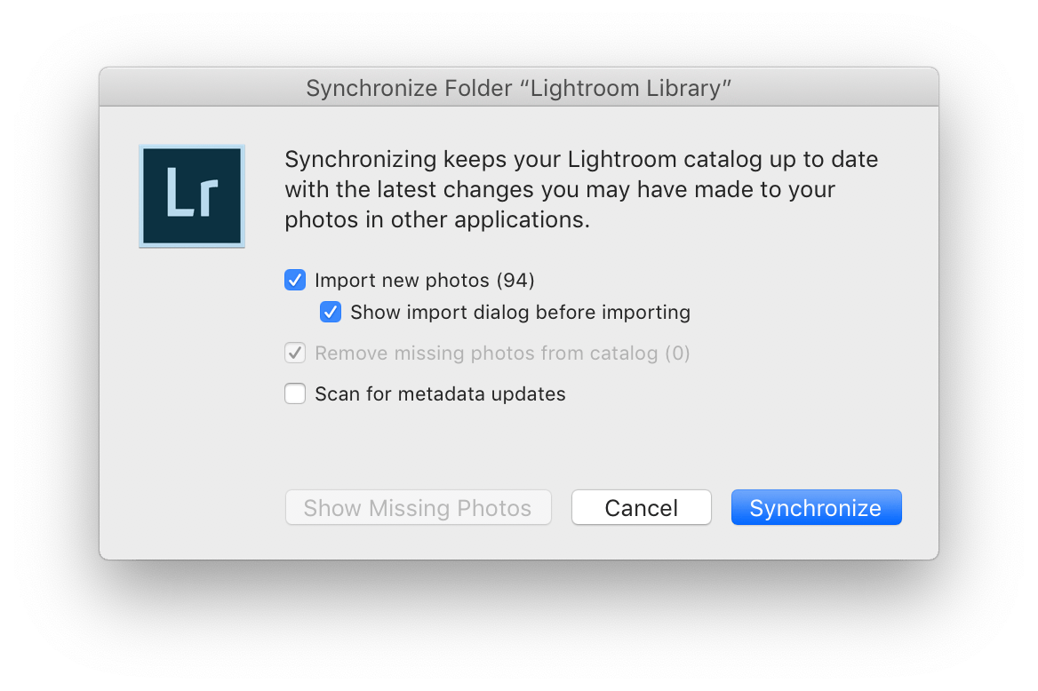 Screenshot of the "Synchronize Folder" dialog