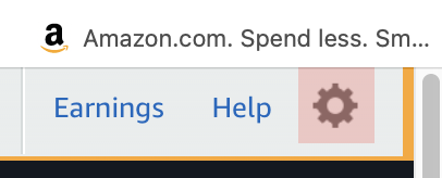 Small screenshot of a section of the Amazon website toolbar showing pink tinting of the gear "settings" icon