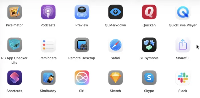 Screenshot from macOS 26 Tahoe showing various application icons, many of them stuck in squircle jail